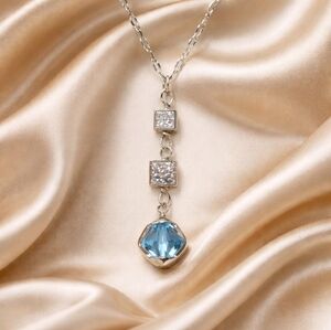 Repurposed Cookie Lee Blue & Clear Crystals SS Chain Necklace